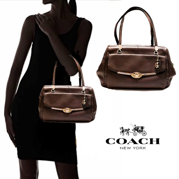 Coach Handbags - COACH MADELINE East West Calfskin Leather Satchel Brown with Gold Accents 25166